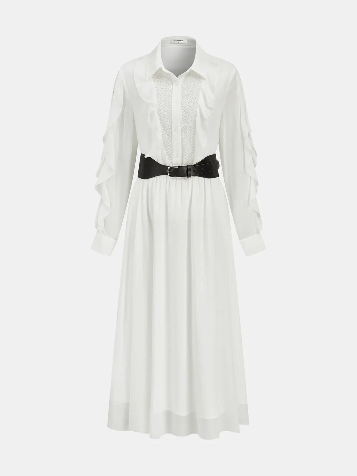 Ruffled Shirt and Midi Skirt Set with Belt sold by COMMENSE