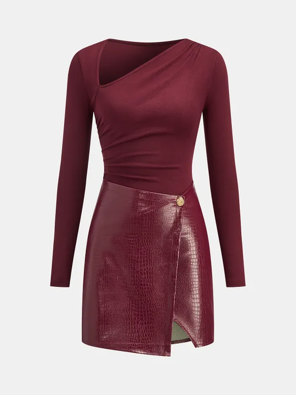 Faux Leather Paneled Knit Mini Dress sold by COMMENSE