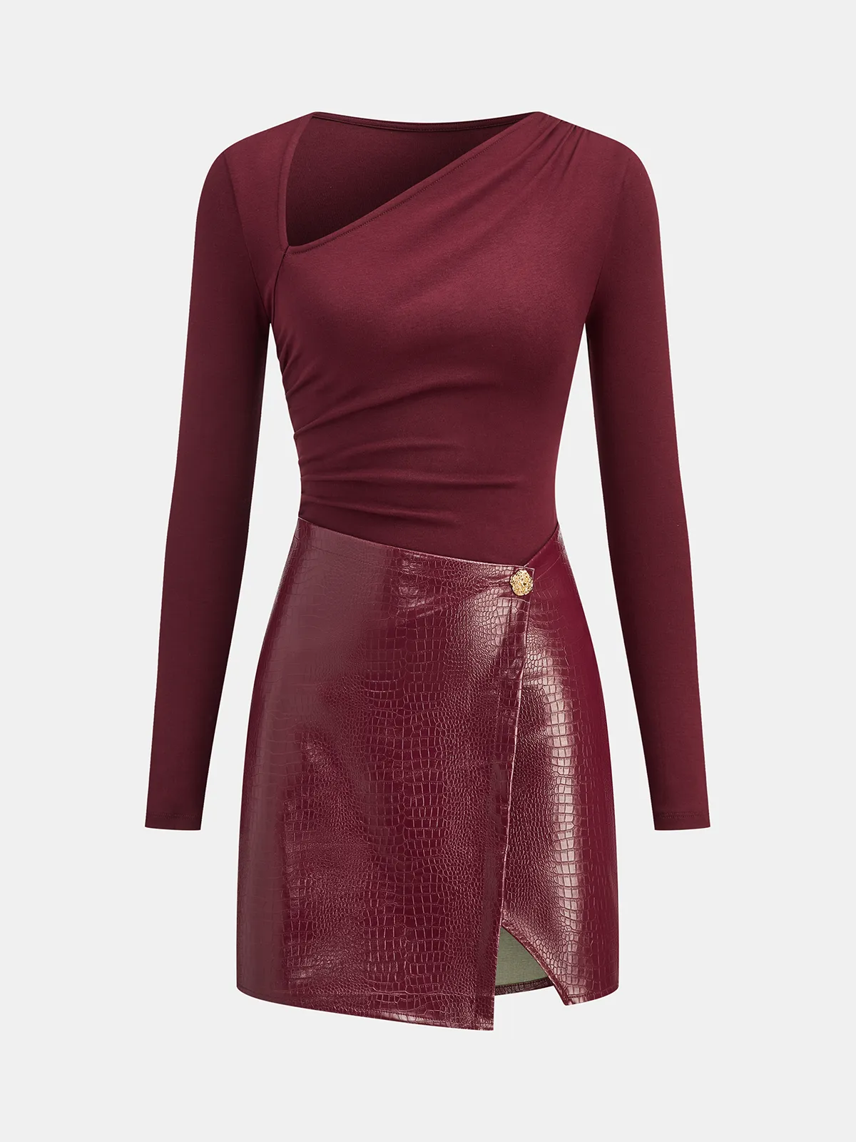 Faux Leather Paneled Knit Mini Dress sold by COMMENSE