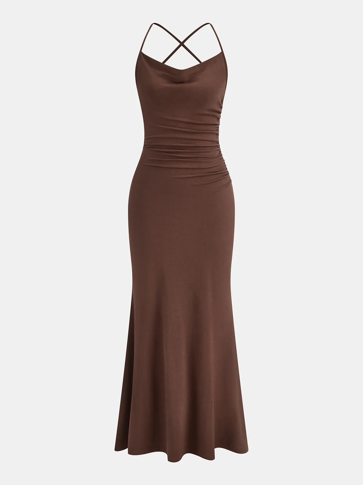 Crisscross Strap Lace-Back Mermaid Maxi Dress sold by COMMENSE