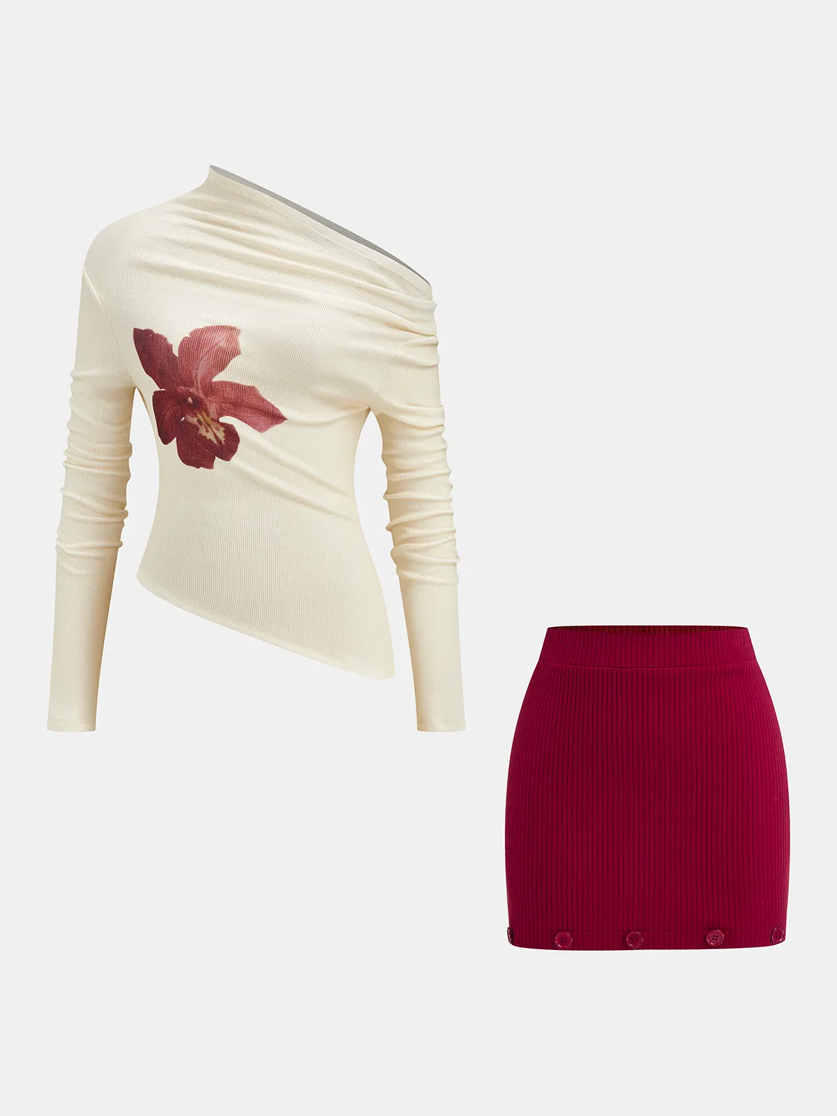 Floral Print Top and Detachable Skirt Set sold by COMMENSE product image thumbnail 2