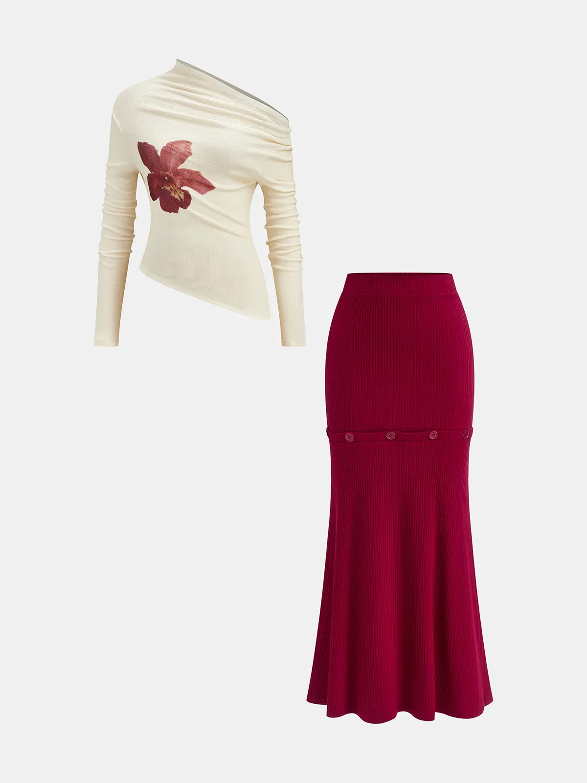 Floral Print Top and Detachable Skirt Set sold by COMMENSE