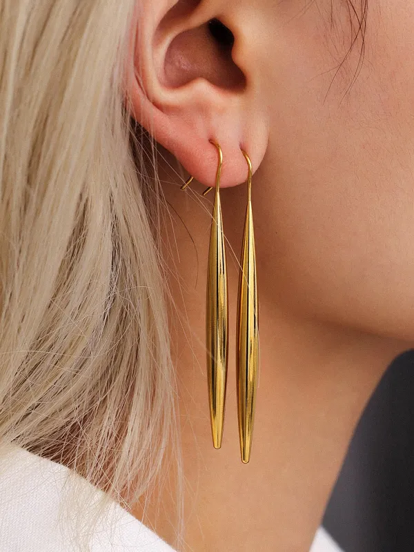Golden Long Teardrop Drop Earrings sold by COMMENSE