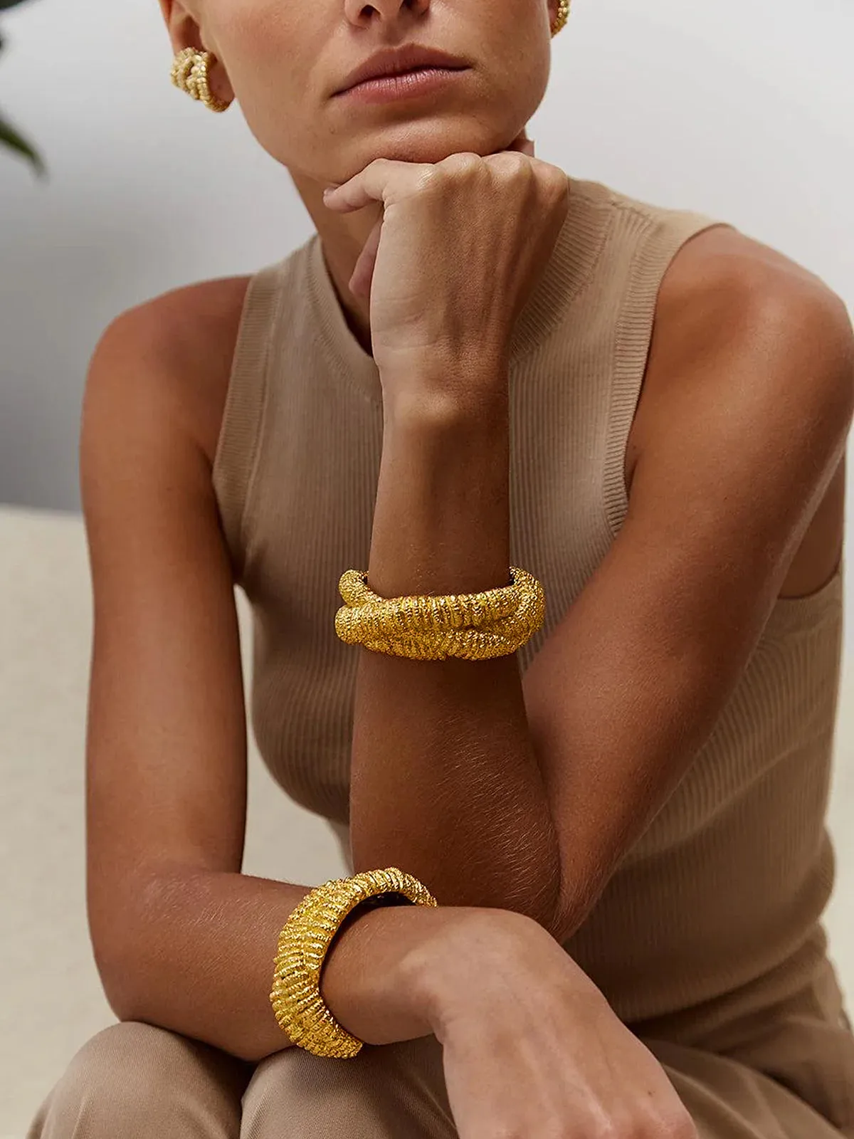 Golden Lava-Textured Exaggerated Open Bracelet sold by COMMENSE product image thumbnail 3