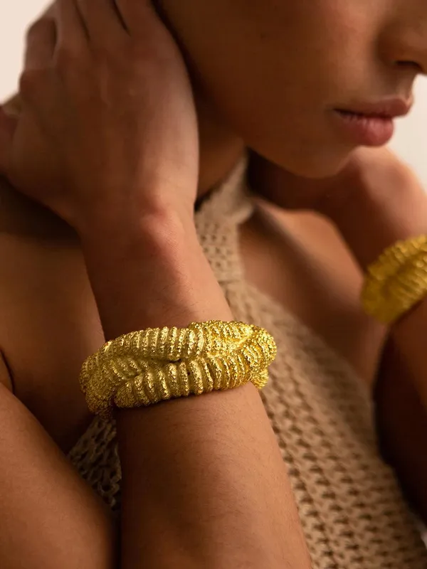 Golden Lava-Textured Exaggerated Open Bracelet sold by COMMENSE