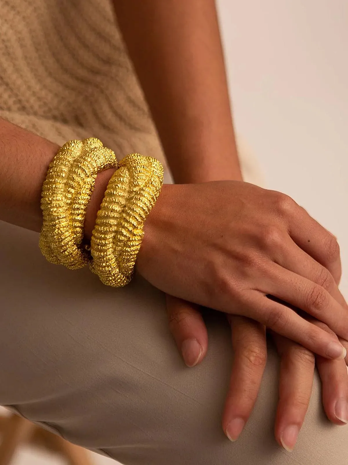 Golden Lava-Textured Exaggerated Open Bracelet sold by COMMENSE product image thumbnail 2