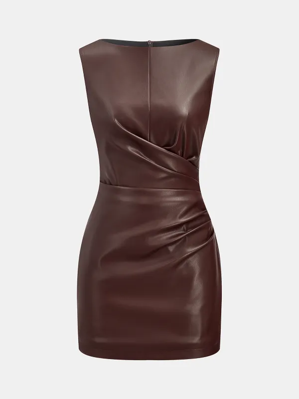 Faux Leather Waist Ruched Dress sold by COMMENSE