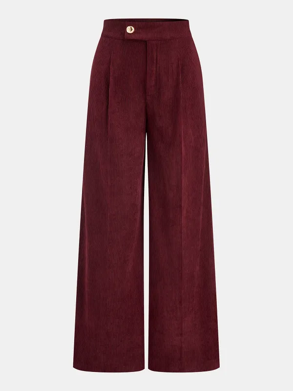 Pleated Cotton Corduroy Wide Leg Pants sold by COMMENSE