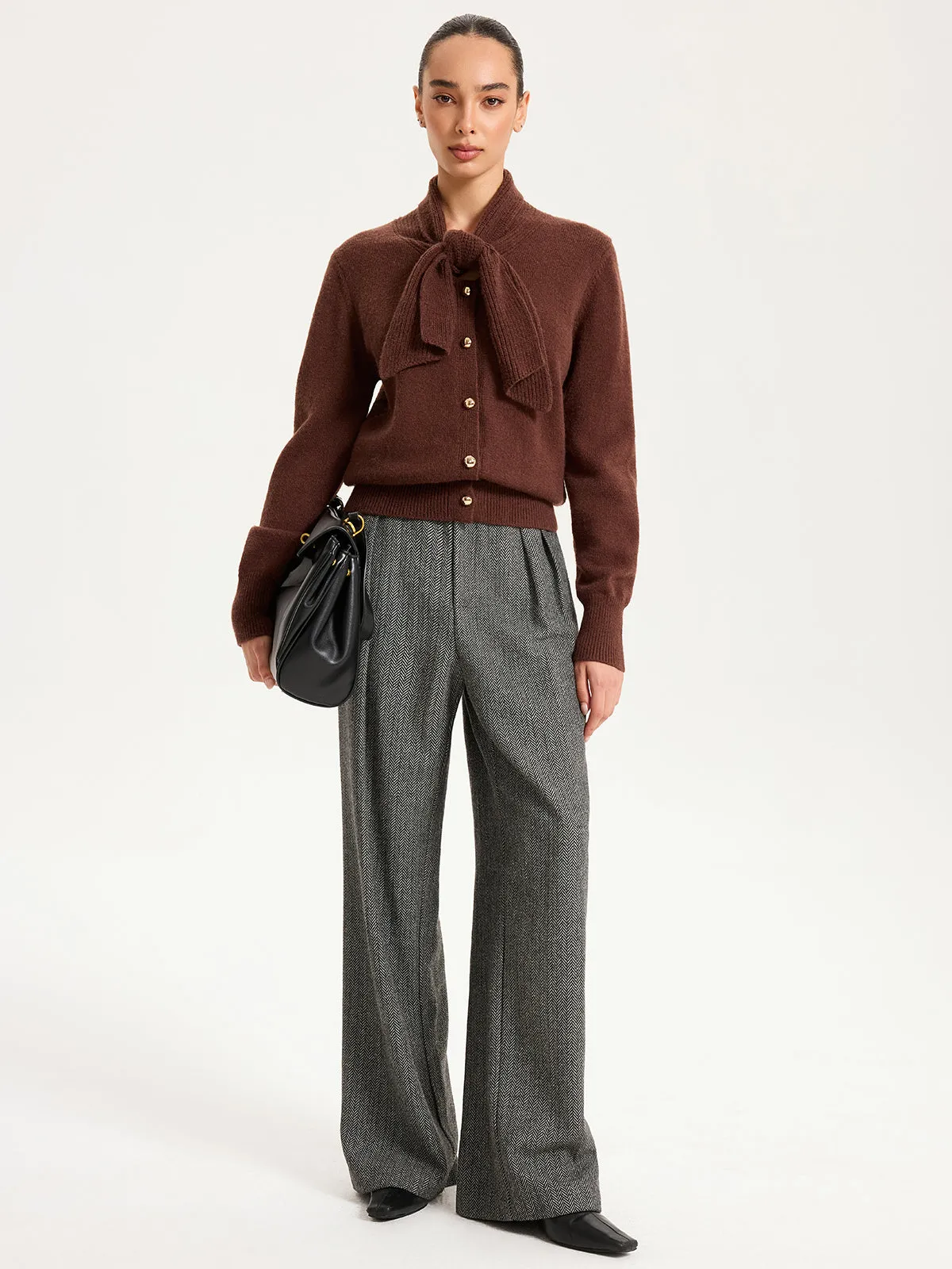 Tie-Neck Metal Button Knit Cardigan sold by COMMENSE product image thumbnail 3