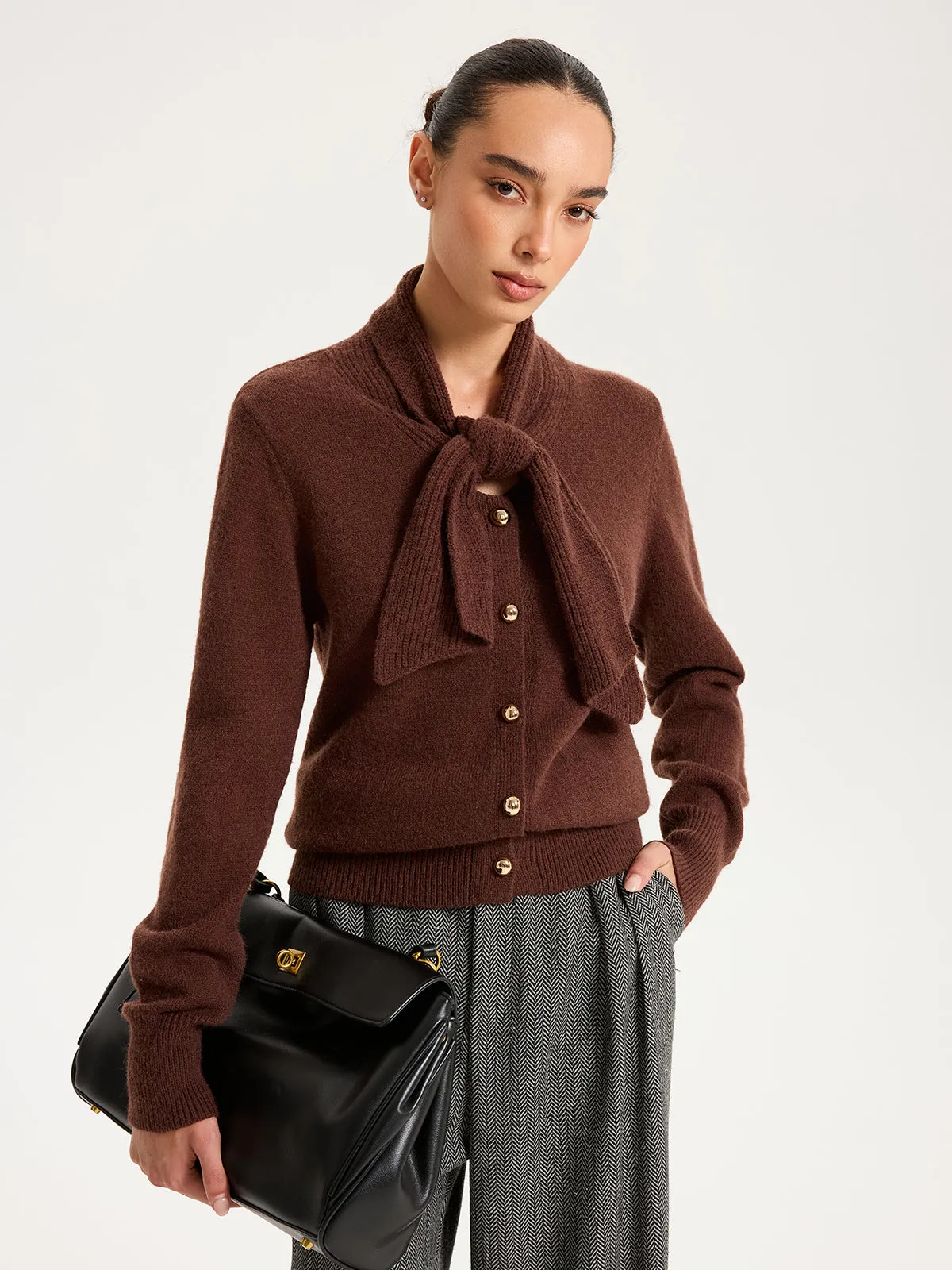 Tie-Neck Metal Button Knit Cardigan sold by COMMENSE product image thumbnail 4