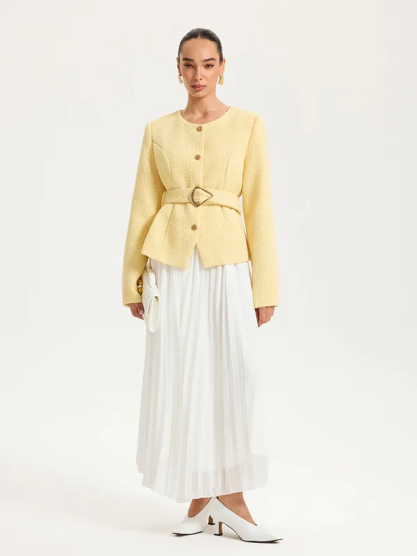 Tweed Belted Button-Front Blazer sold by COMMENSE