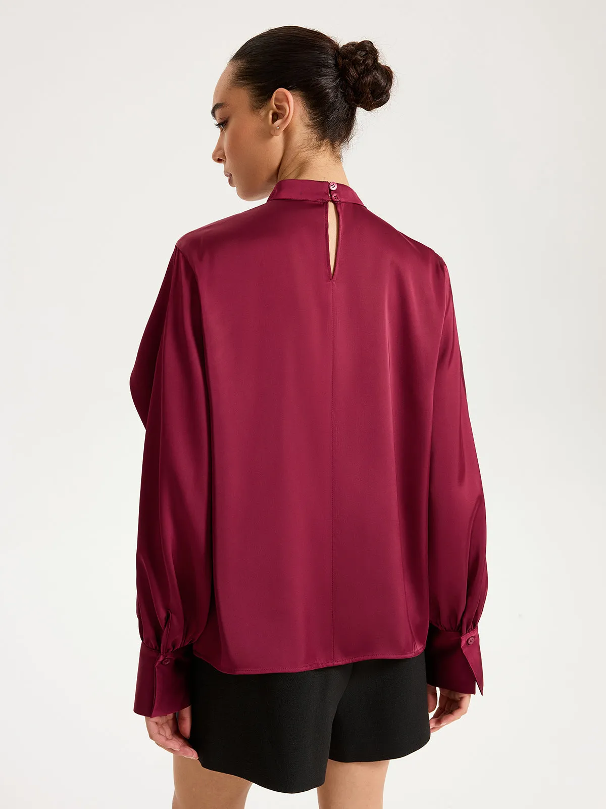 Satin Pleated Blouse with Cut-Out Sleeve sold by COMMENSE product image thumbnail 5
