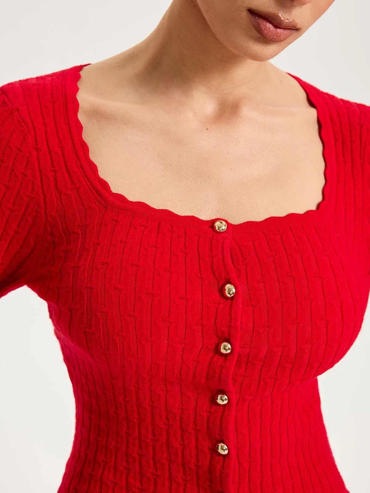 Wool-Blend Cable-Knit Metal Button Cardigan sold by COMMENSE product image thumbnail 5