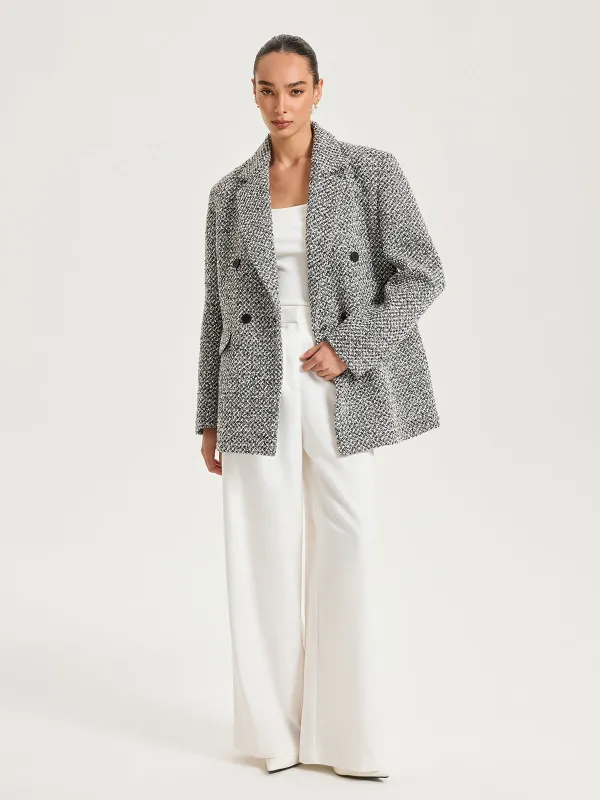 Wool-Blend Tweed Double-Breasted Blazer sold by COMMENSE