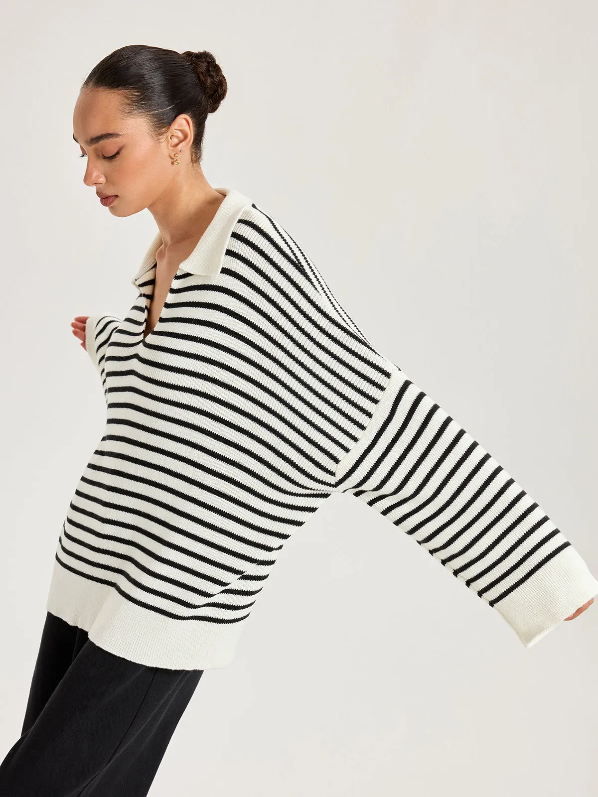 Striped Polo V-Neck Knit Top sold by COMMENSE product image thumbnail 4