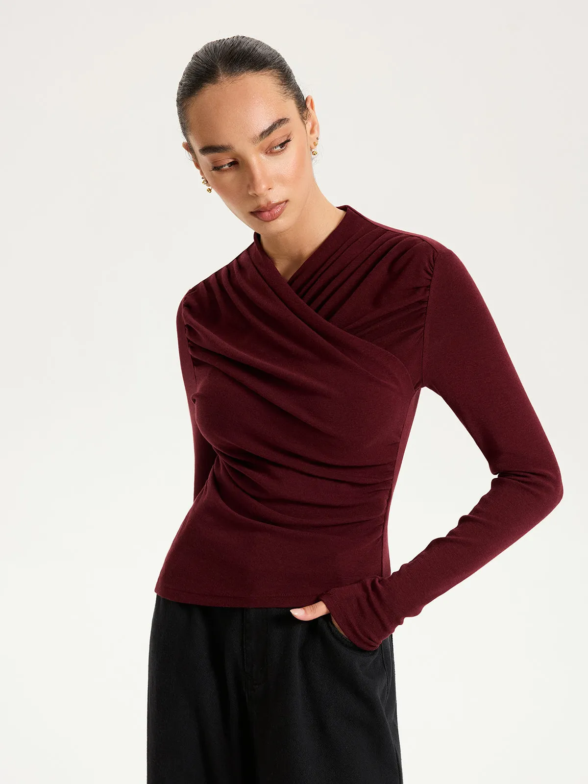 Cross Ruched Long Sleeve Top sold by COMMENSE product image thumbnail 4
