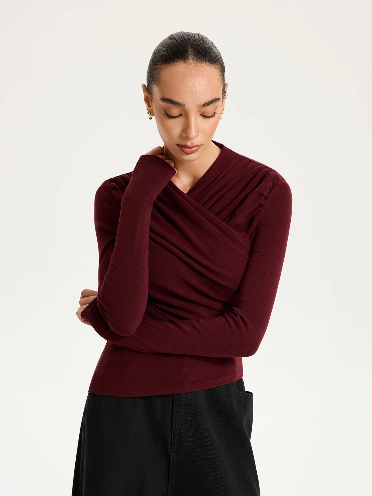 Cross Ruched Long Sleeve Top sold by COMMENSE product image thumbnail 2