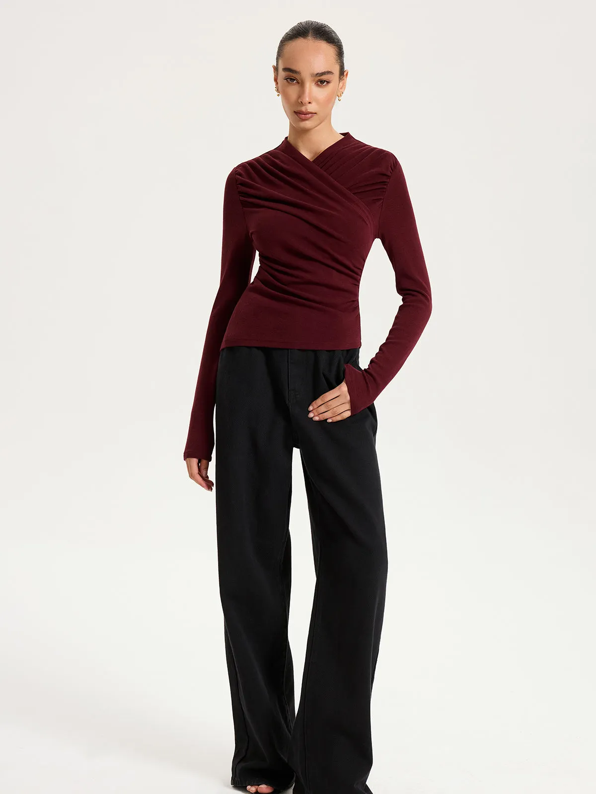 Cross Ruched Long Sleeve Top sold by COMMENSE product image thumbnail 3