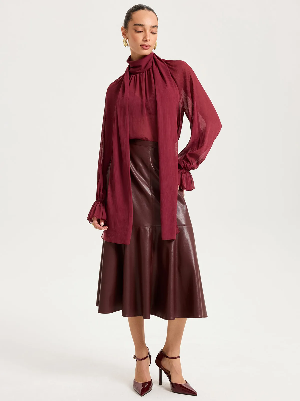 Faux Leather Effect Midi Skirt sold by COMMENSE product image thumbnail 2