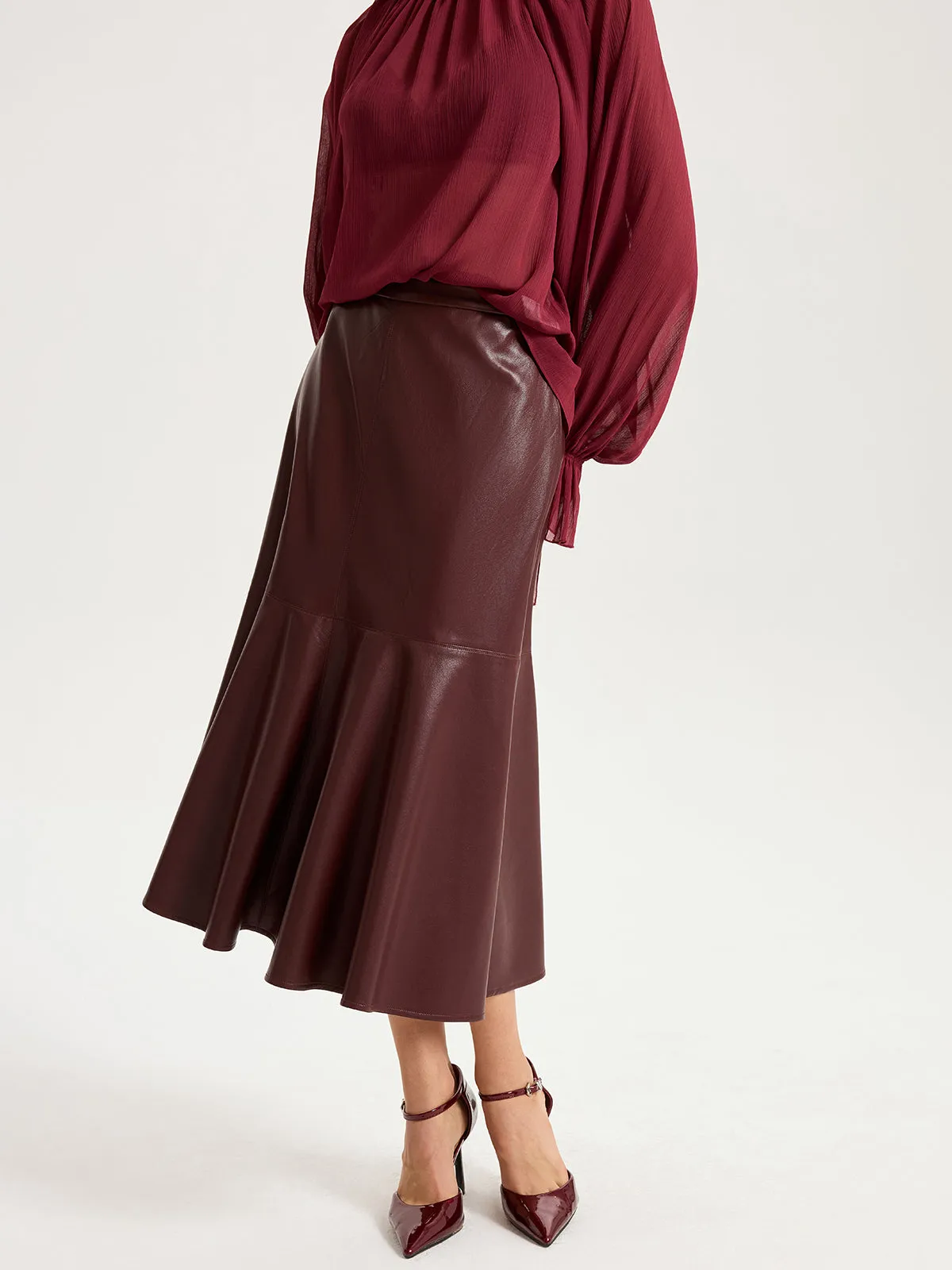 Faux Leather Effect Midi Skirt sold by COMMENSE