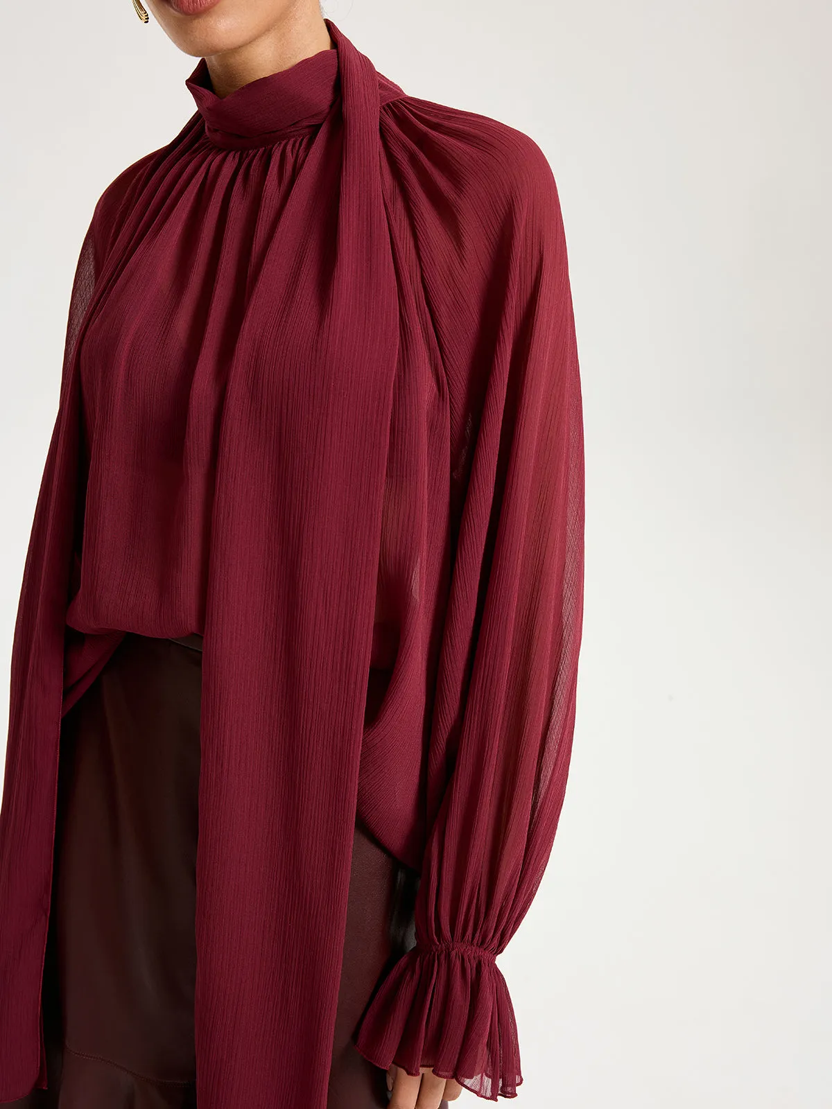 Scarf Neck Semi-Sheer Chiffon Blouse sold by COMMENSE product image thumbnail 5