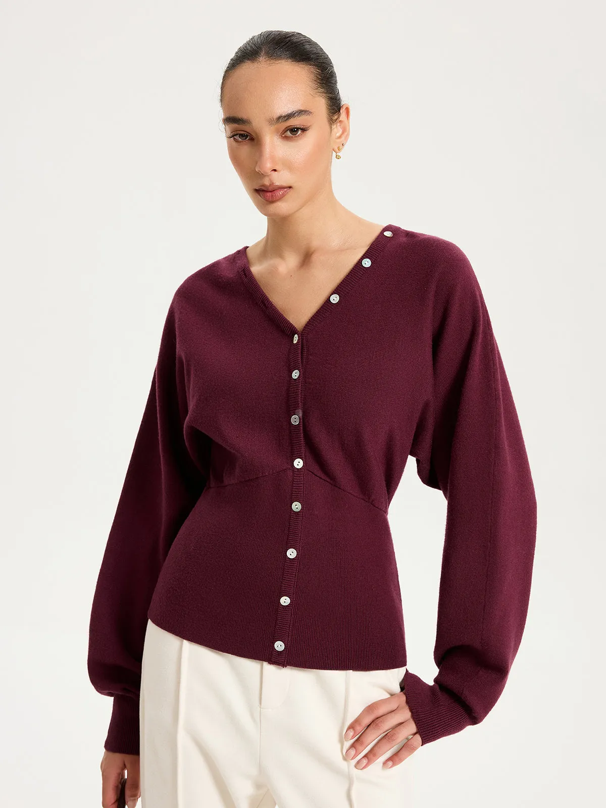 V-Neck Long Sleeve Waist-Cinched Buttoned Cardigan sold by COMMENSE product image thumbnail 2
