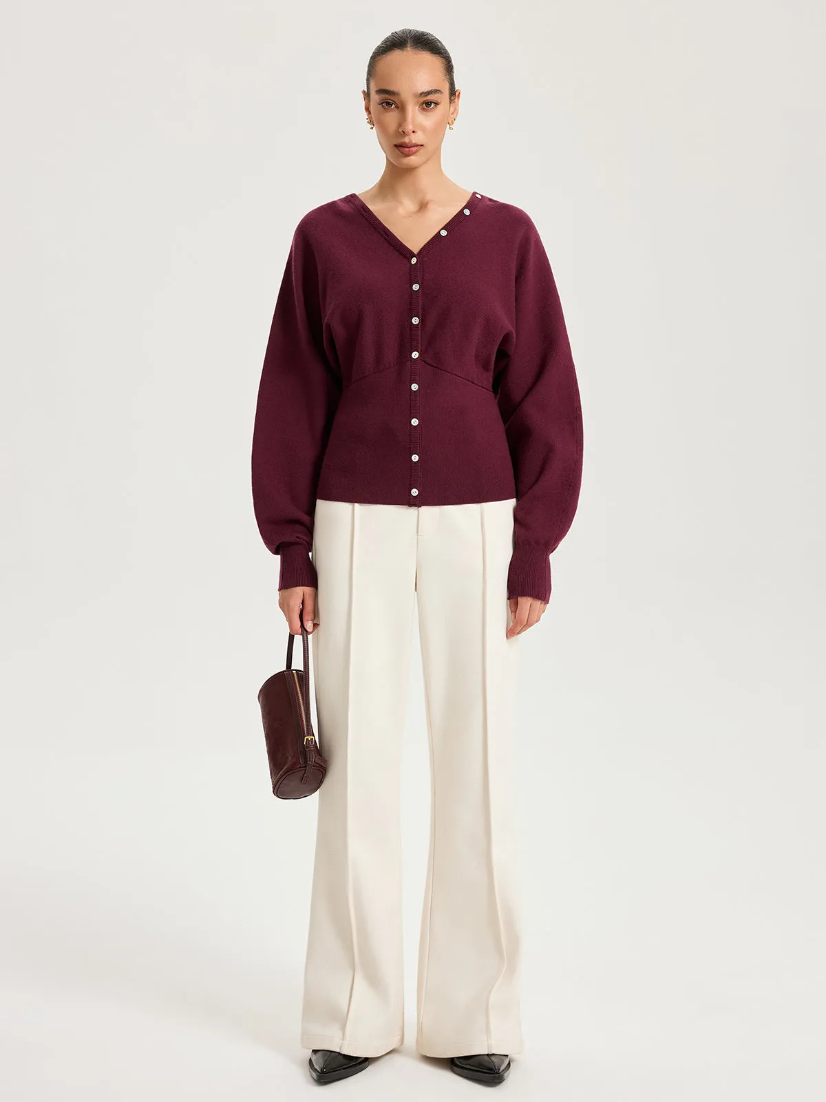 V-Neck Long Sleeve Waist-Cinched Buttoned Cardigan sold by COMMENSE product image thumbnail 3