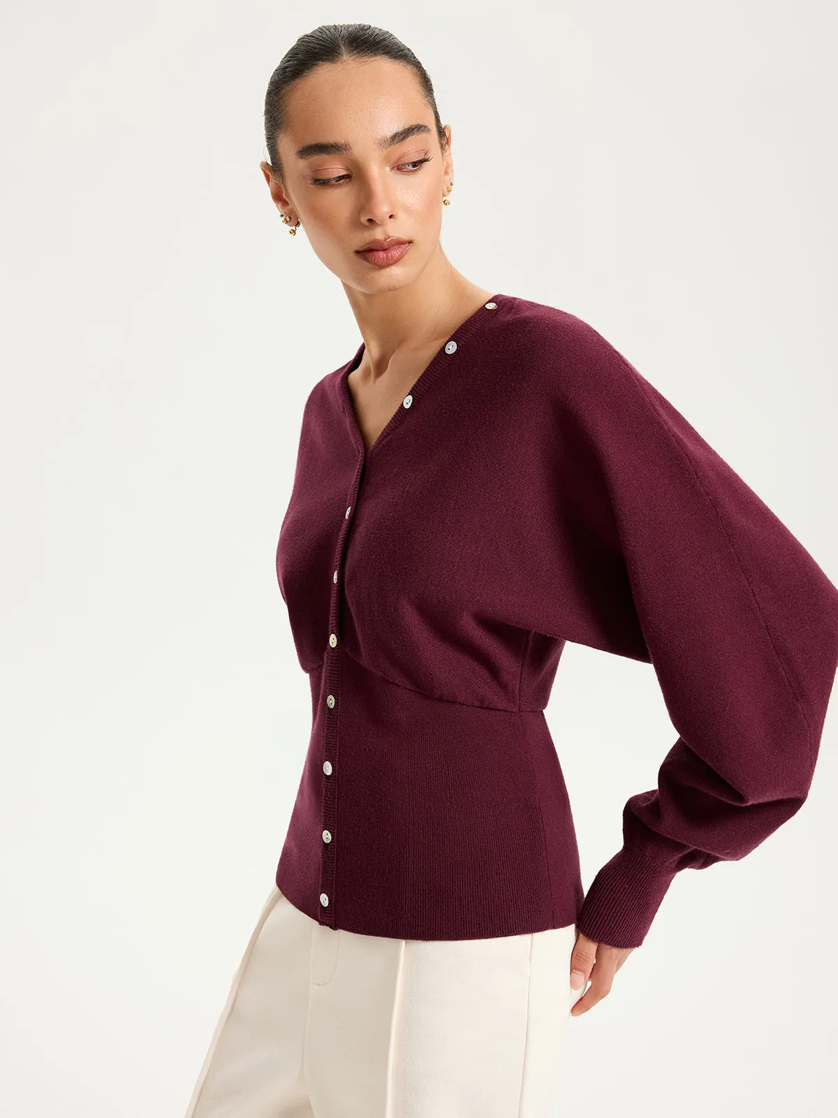 V-Neck Long Sleeve Waist-Cinched Buttoned Cardigan sold by COMMENSE product image thumbnail 4