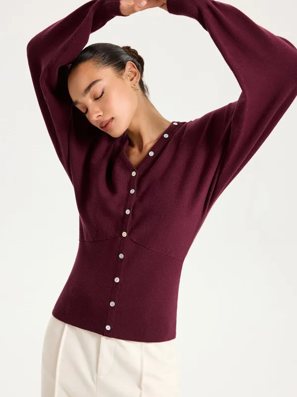 V-Neck Long Sleeve Waist-Cinched Buttoned Cardigan sold by COMMENSE