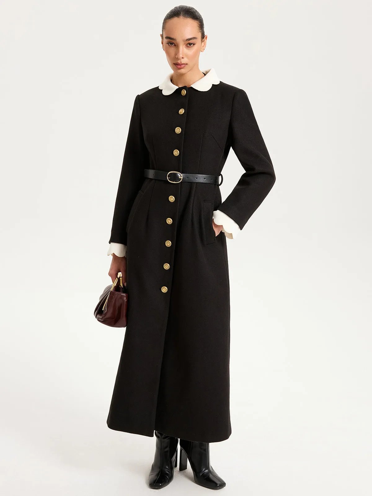 Contrast Collar Metal Button Longline Coat sold by COMMENSE product image thumbnail 3