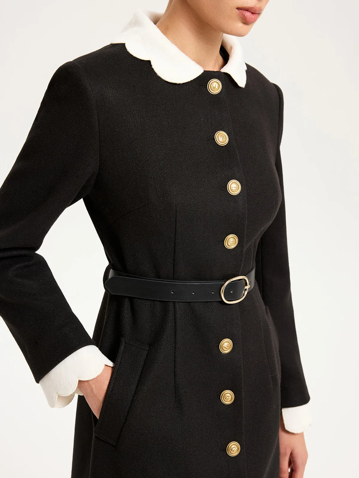 Contrast Collar Metal Button Longline Coat sold by COMMENSE product image thumbnail 4