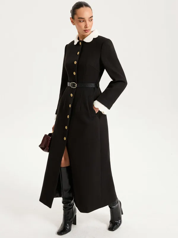 Contrast Collar Metal Button Longline Coat sold by COMMENSE