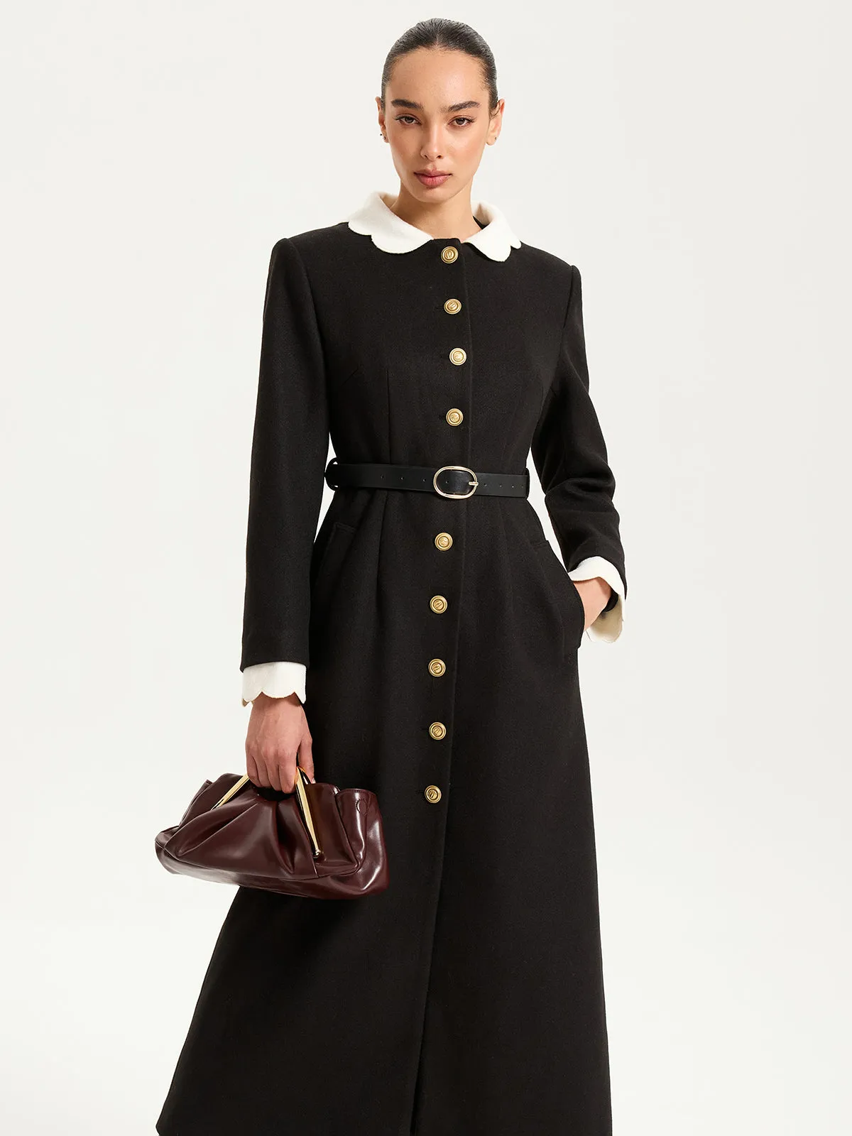 Contrast Collar Metal Button Longline Coat sold by COMMENSE product image thumbnail 5