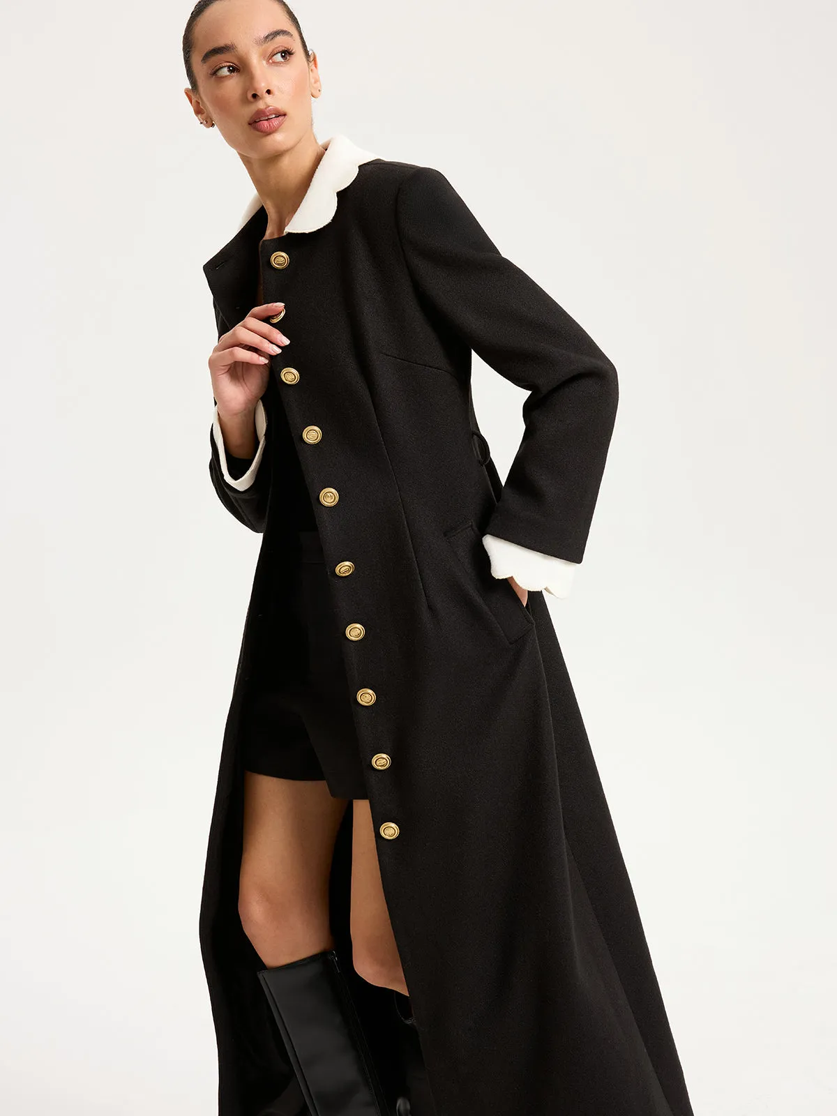 Contrast Collar Metal Button Longline Coat sold by COMMENSE product image thumbnail 2