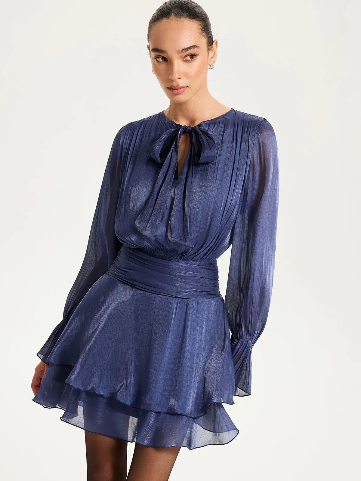 Ruched Waist Ruffle Mini Dress sold by COMMENSE