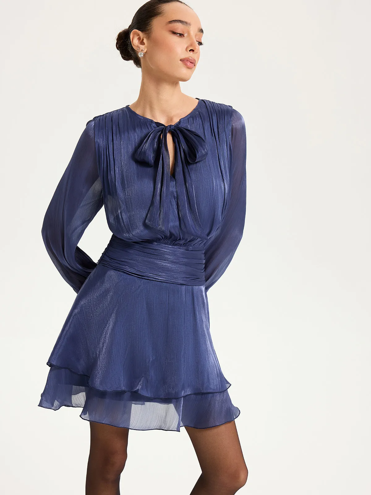 Ruched Waist Ruffle Mini Dress sold by COMMENSE product image thumbnail 2