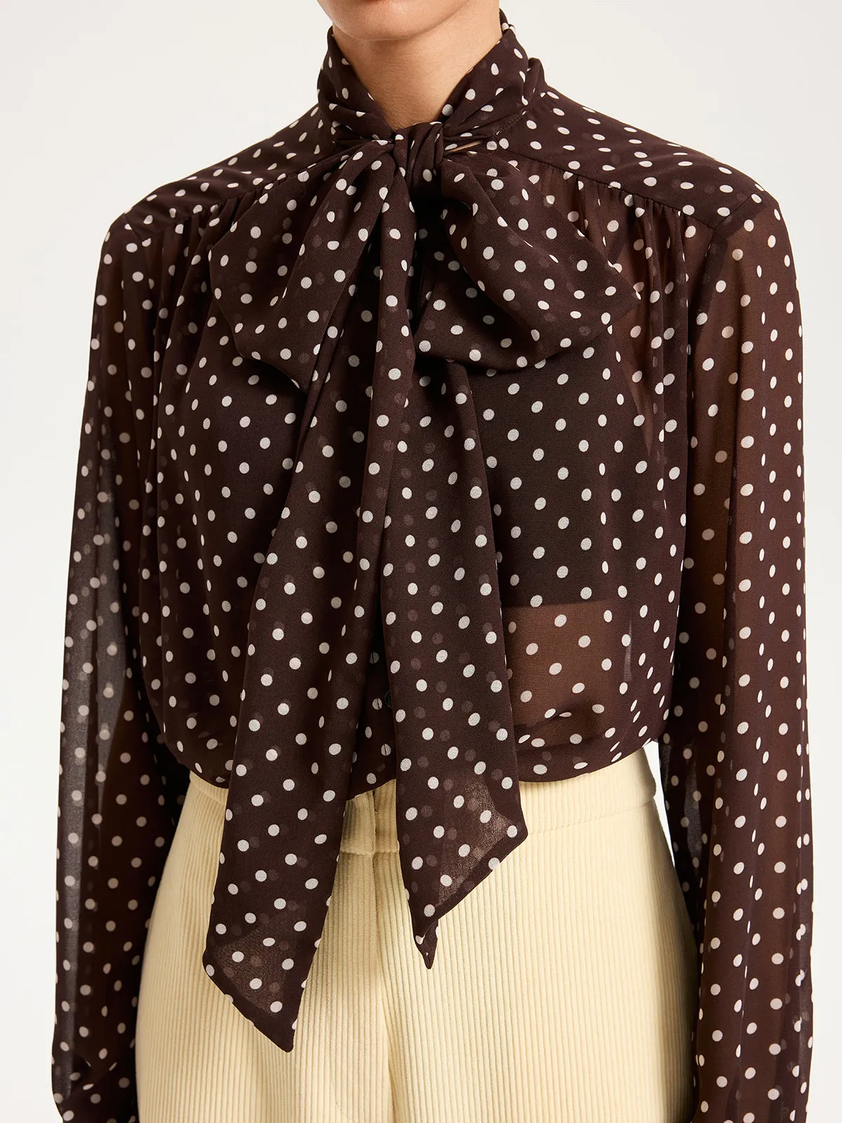 Semi-Sheer Polka Dot Chiffon Bow Blouse sold by COMMENSE product image thumbnail 5