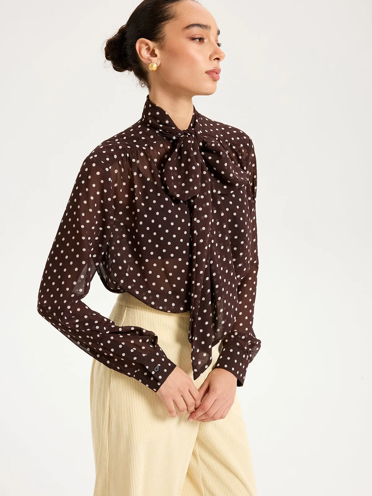 Semi-Sheer Polka Dot Chiffon Bow Blouse sold by COMMENSE product image thumbnail 3