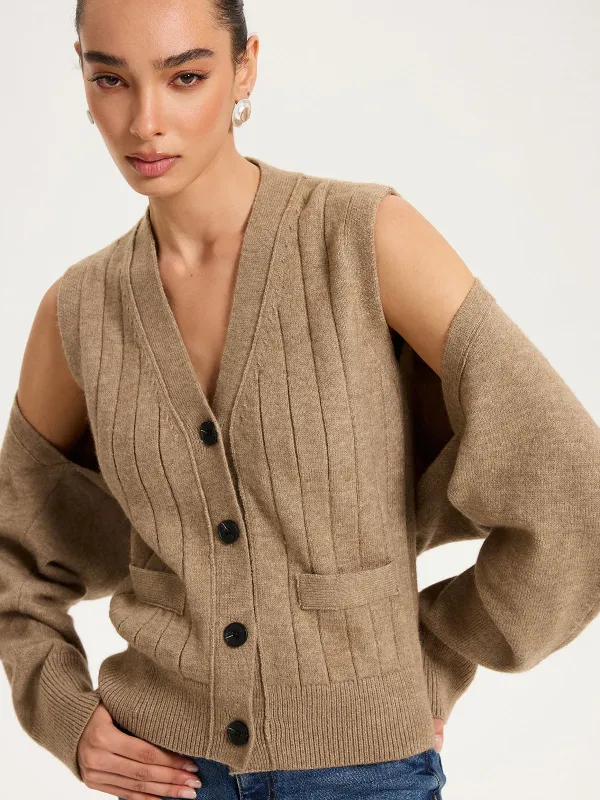 V-Neck Vest and Cardigan Knitted Two-Piece Set sold by COMMENSE
