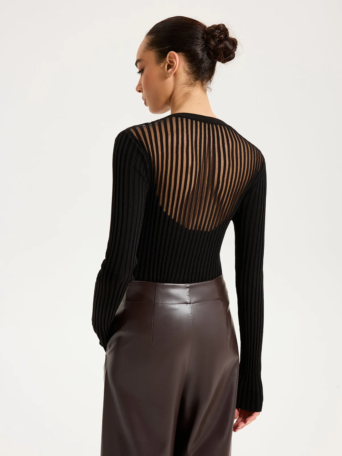 Sheer Panel Ribbed Knit Top sold by COMMENSE product image thumbnail 3