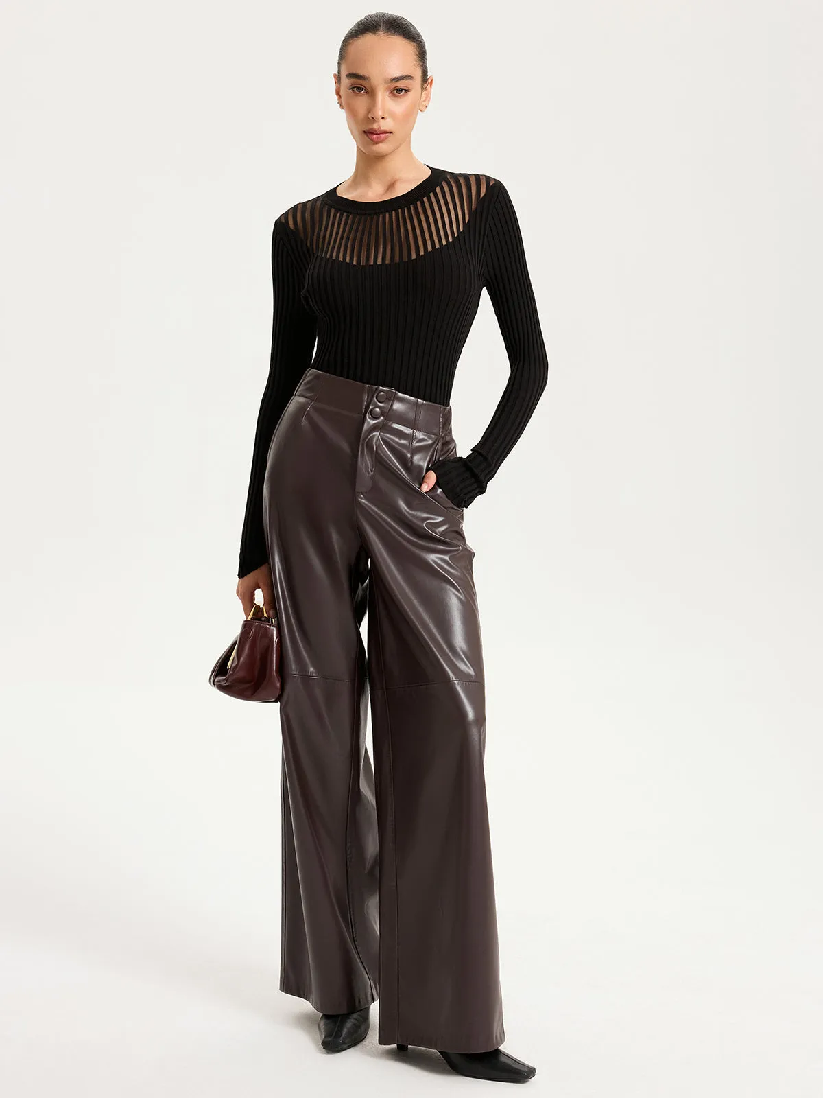 Sheer Panel Ribbed Knit Top sold by COMMENSE product image thumbnail 4