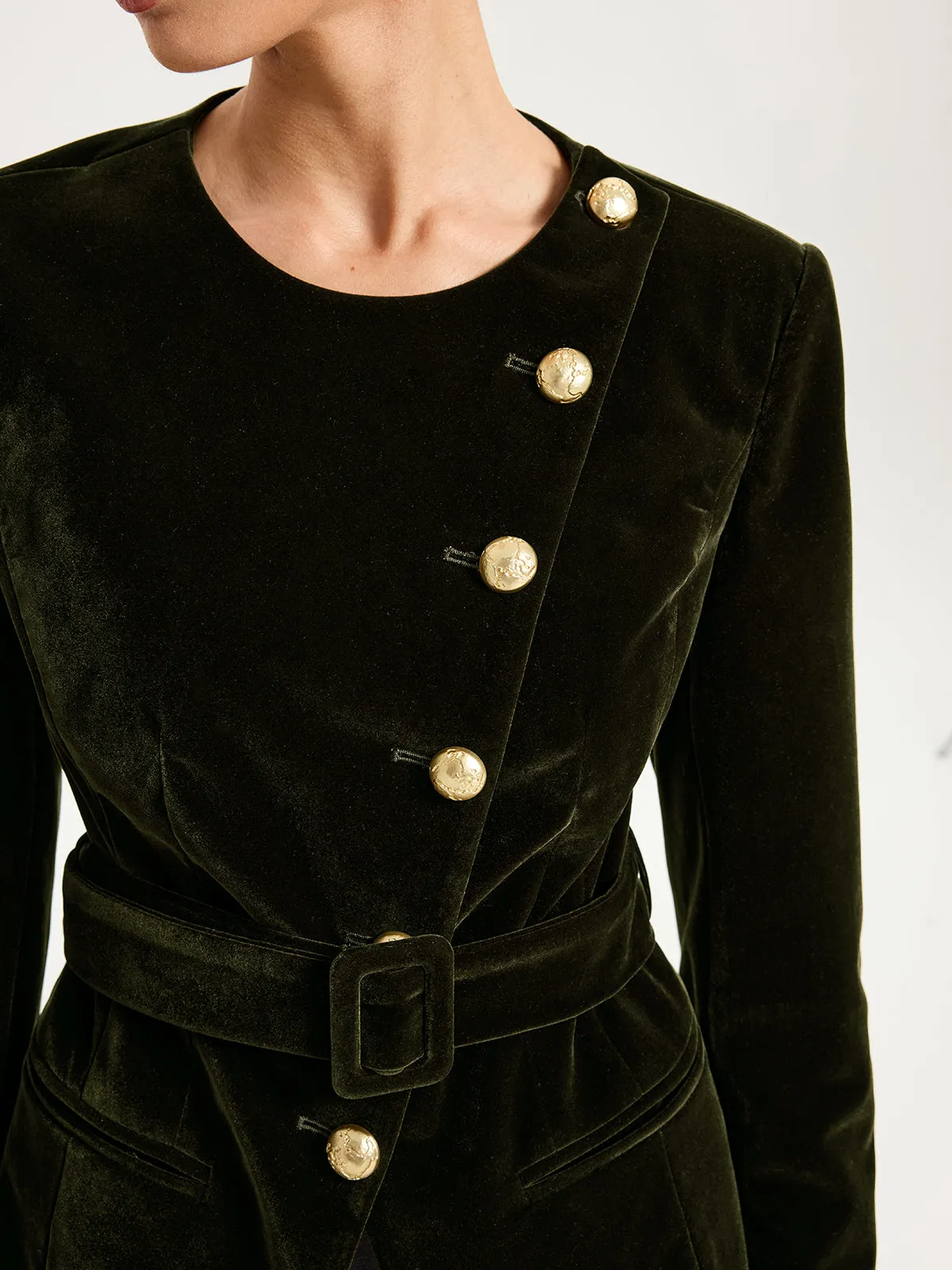 Velvet Button-Front Asymmetric Blazer sold by COMMENSE product image thumbnail 5