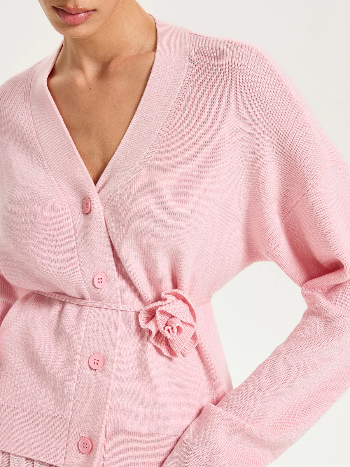 Knitted Belted Cardigan and Textured Maxi Skirt Set sold by COMMENSE product image thumbnail 4