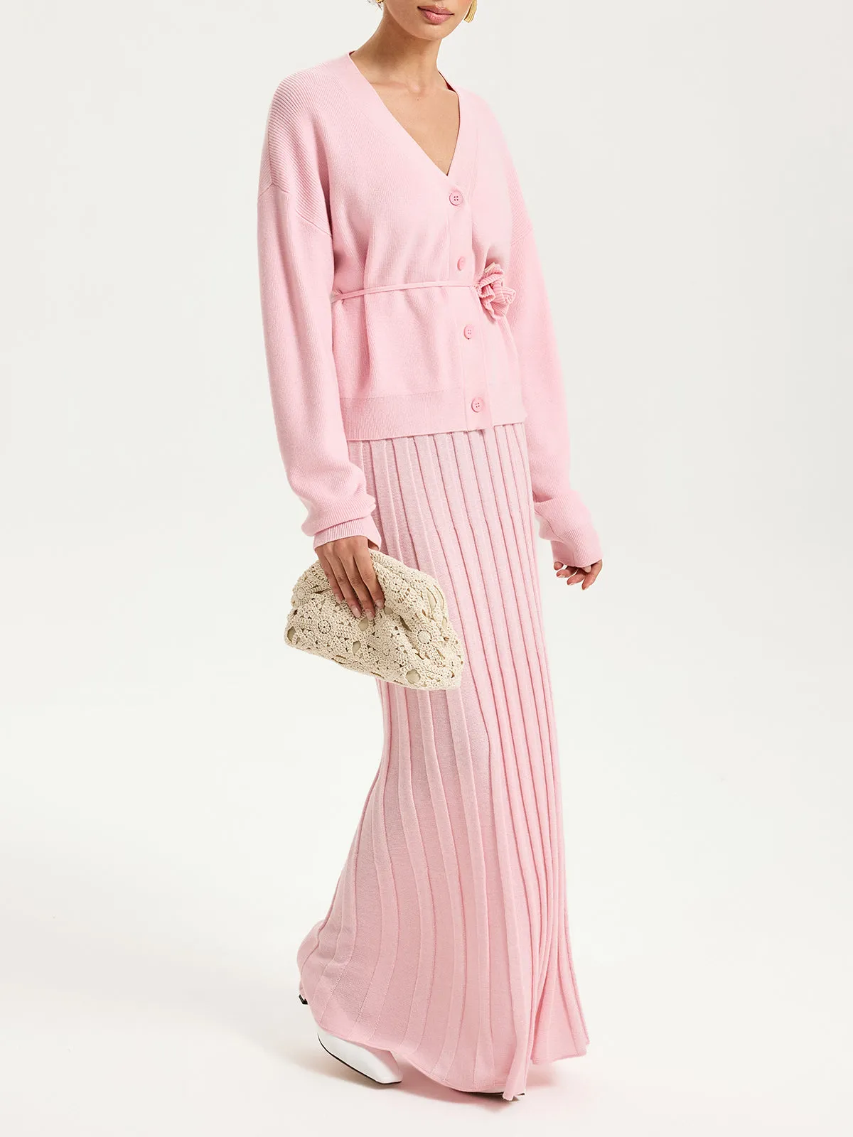 Knitted Belted Cardigan and Textured Maxi Skirt Set sold by COMMENSE product image thumbnail 2