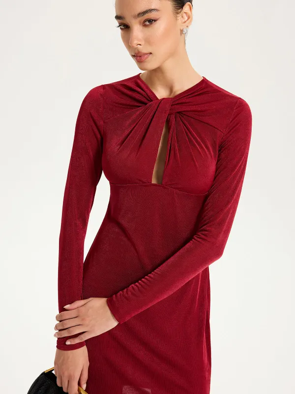Knot-Front Long Sleeve Mini Dress made by COMMENSE