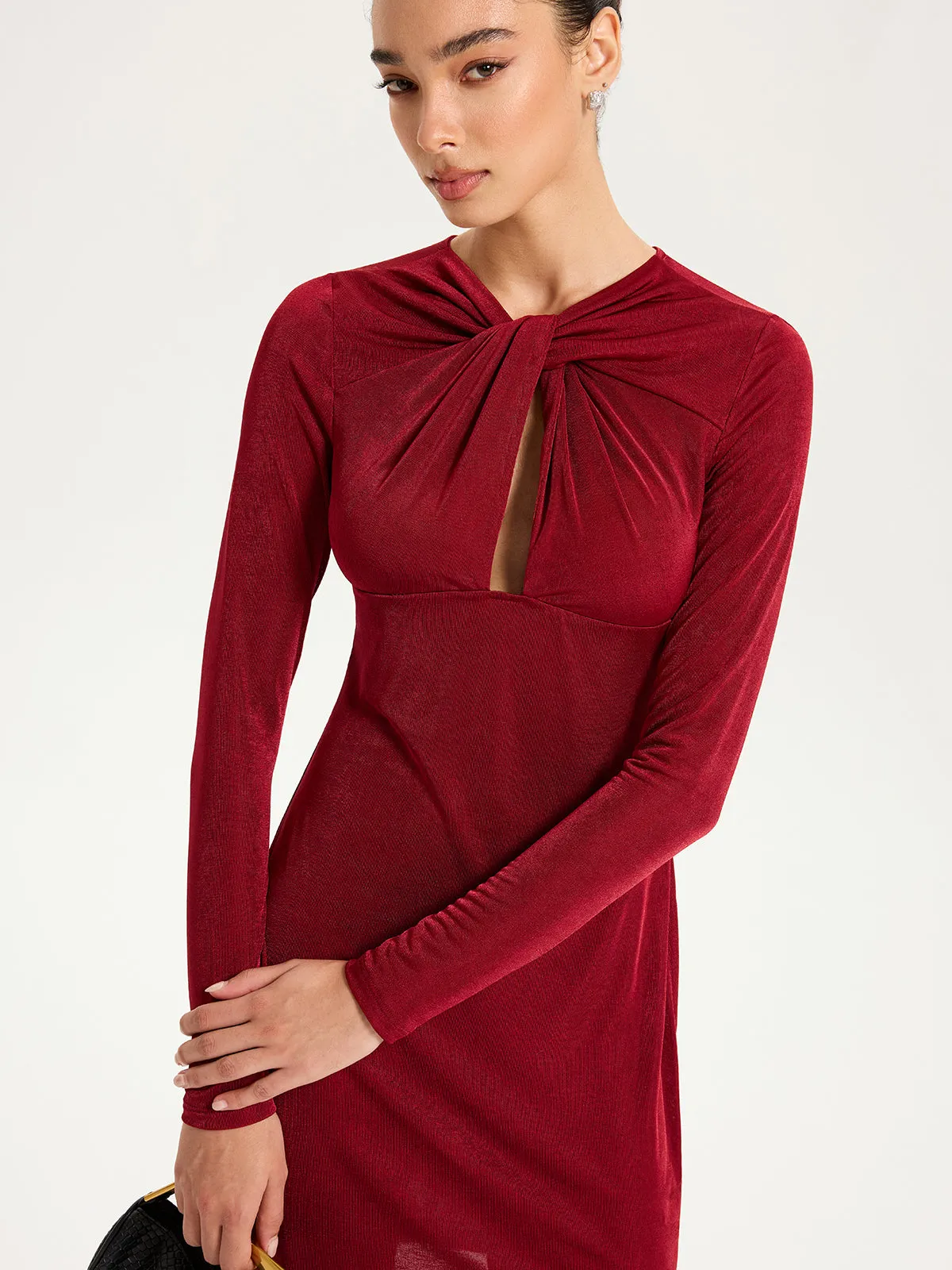 Knot-Front Long Sleeve Mini Dress sold by COMMENSE