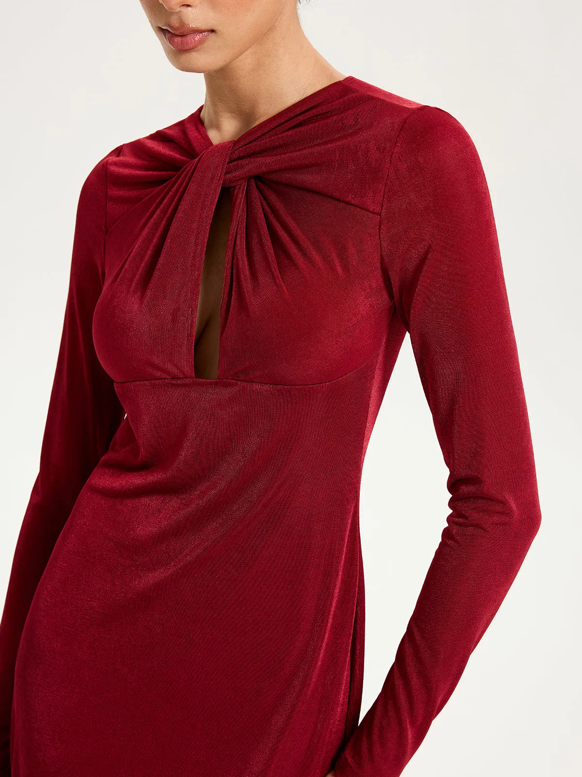 Knot-Front Long Sleeve Mini Dress sold by COMMENSE product image thumbnail 4