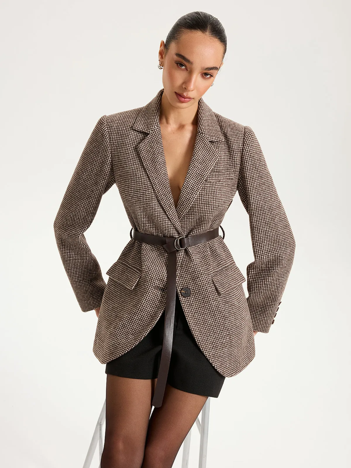 Belted Houndstooth Blazer sold by COMMENSE
