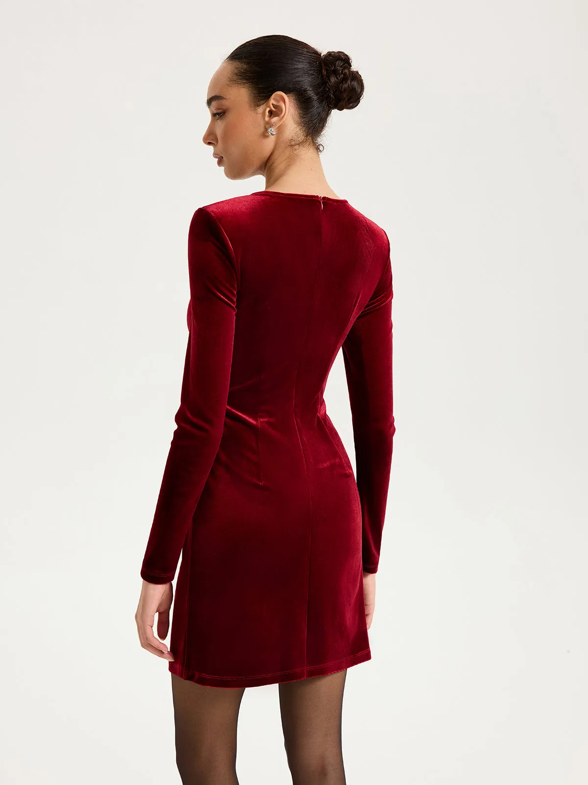 Chain Detail Cut-Out Velvet Mini Dress sold by COMMENSE product image thumbnail 5