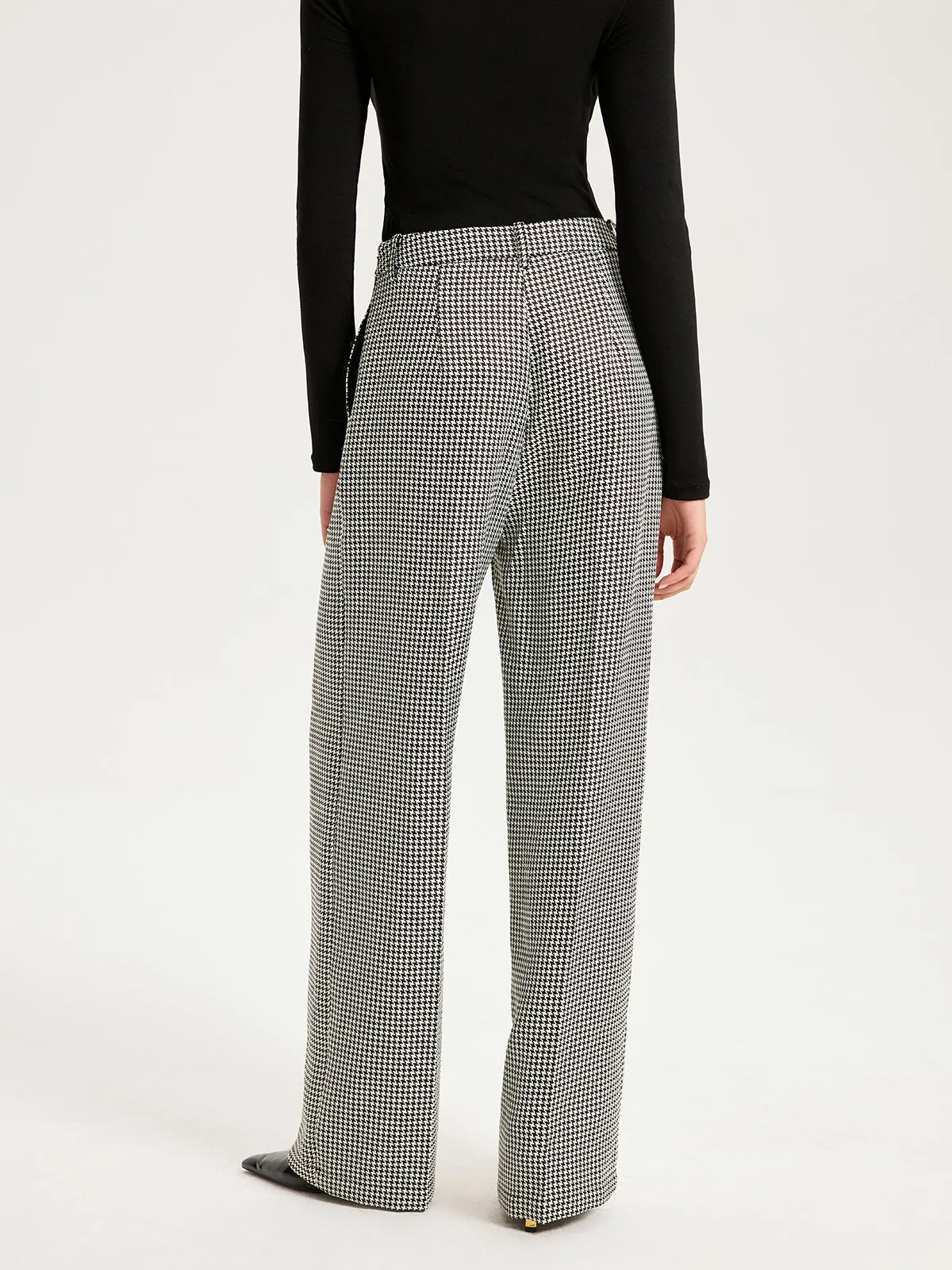 Houndstooth Embroidered Straight-Leg Pants sold by COMMENSE product image thumbnail 5